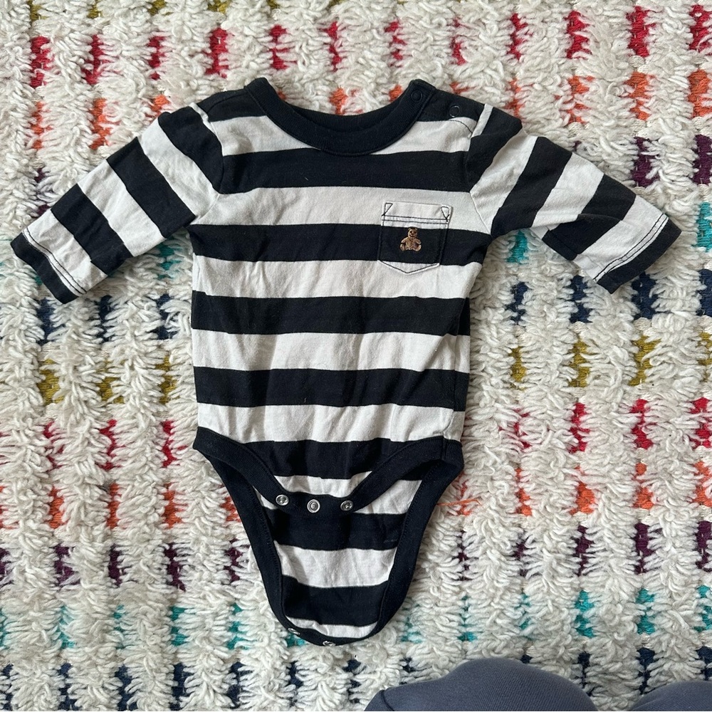 Gap Kids Black and Cream Striped Onesie